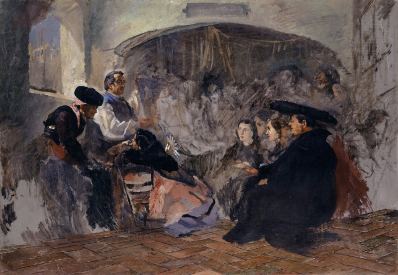 Auction of Paintings in Seville (1860) reproduction of painting by Frank Buchser. ALL GICLEE PRINTS