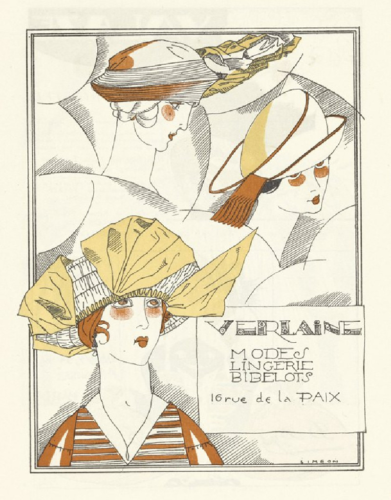 Advertentie hoeden van Verlaine (1920) reproduction of painting by Fernand Siméon. ALL GICLEE PRINTS