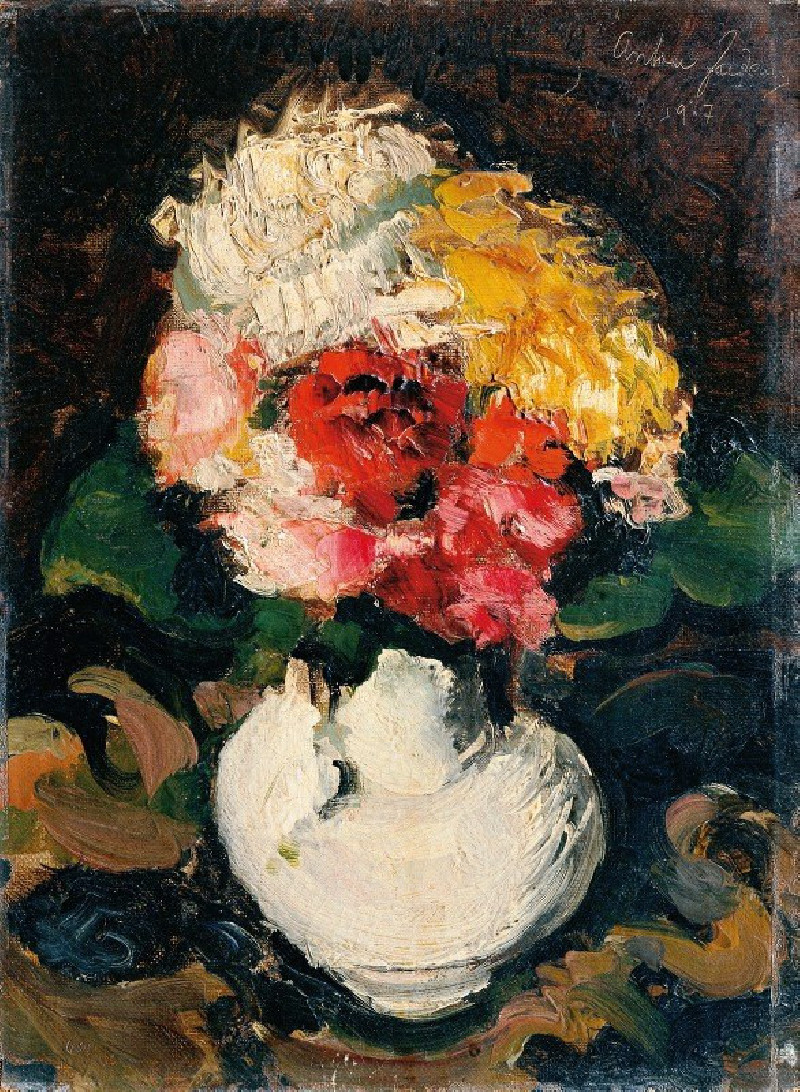 Blumenbouquet In Weißer Vase (1917) reproduction of painting by Anton Faistauer. ALL GICLEE PRINTS