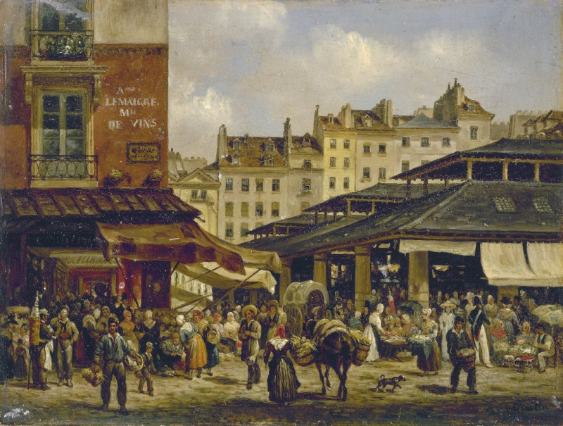 Les Halles et la rue de la Tonnellerie (1828) reproduction of painting by Giuseppe Canella. ALL GICLEE PRINTS