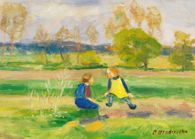 Spielende Kinder (1930) reproduction of painting by Otto Modersohn. ALL GICLEE PRINTS