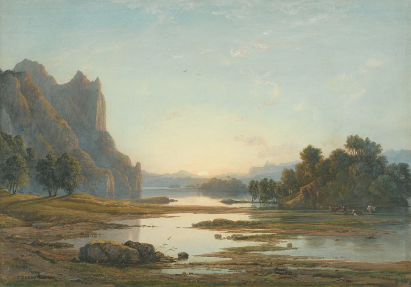 Sunset over a River Landscape (early 1840s) reproduction of painting by Francis Danby. ALL GICLEE PRINTS