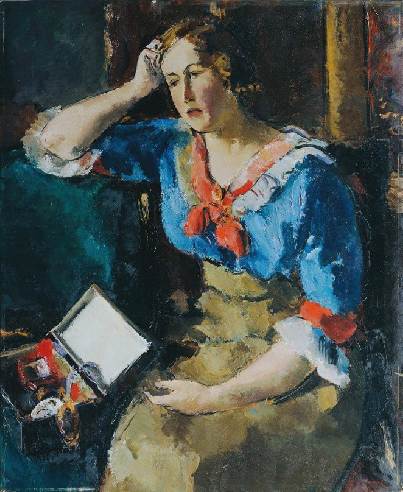 Sitzende Dame In Blauer Bluse (1912) reproduction of painting by Anton Faistauer. ALL GICLEE PRINTS