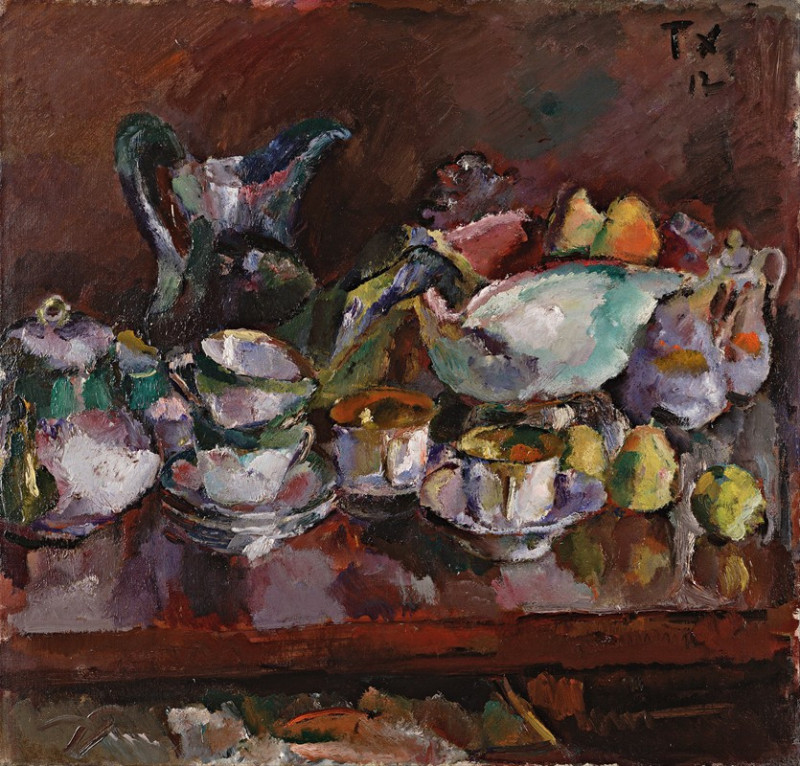 Still Life with Coffee Cups (1912) reproduction of painting by Anton Faistauer. Still-life