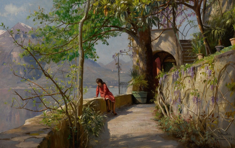 Summer In Varenna, Italy ( 1921) reproduction of painting by Peder Mørk Mønsted. ALL GICLEE PRINTS