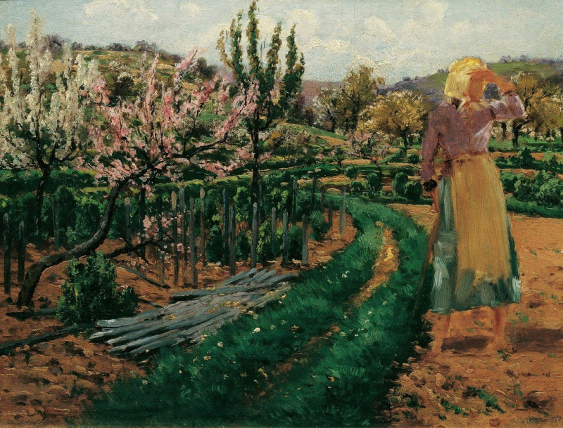 Mädchen Im Obstgarten (1890) reproduction of painting by Theodor Von Hörmann. ALL GICLEE PRINTS