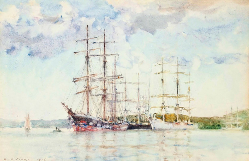 Windjammers At Anchor In Carrick Roads (1906) reproduction of painting by Henry Scott Tuke. ALL GICLEE PRINTS