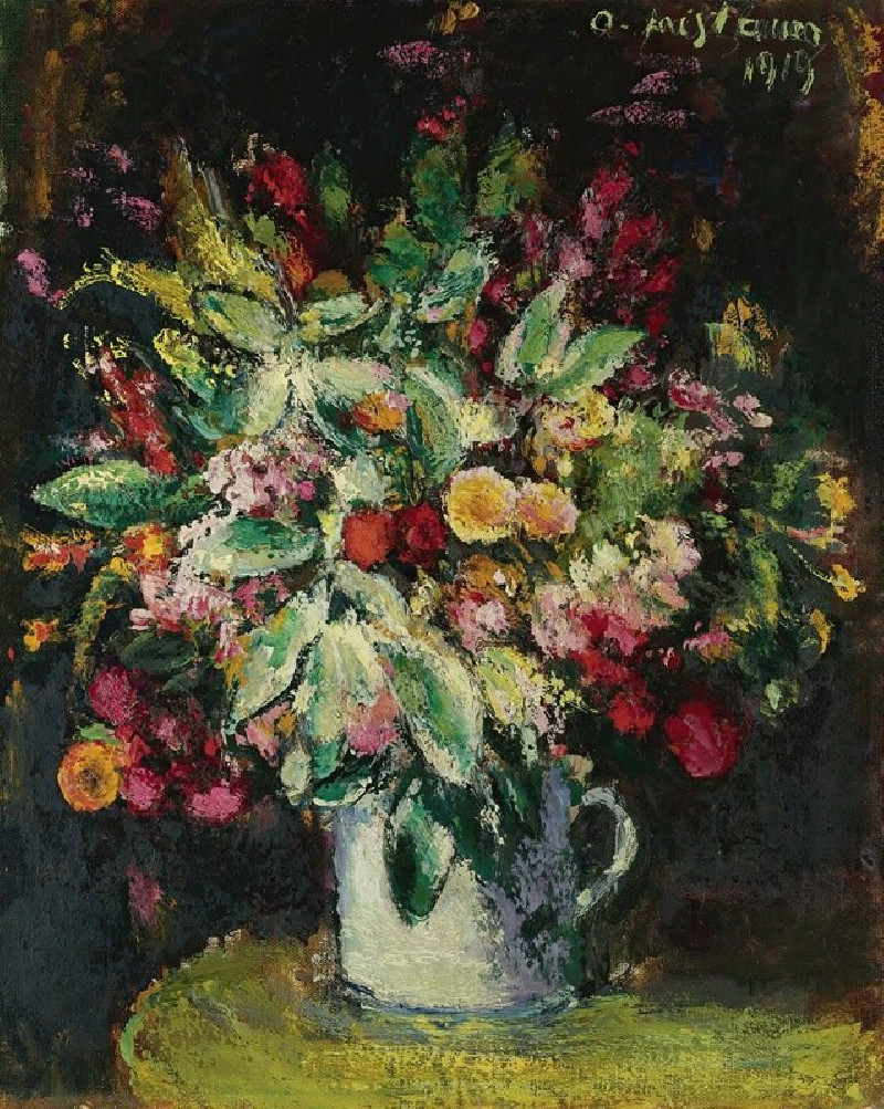 Blumen Stillleben (Still Life With Flowers) (1919) reproduction of painting by Anton Faistauer. Still-life