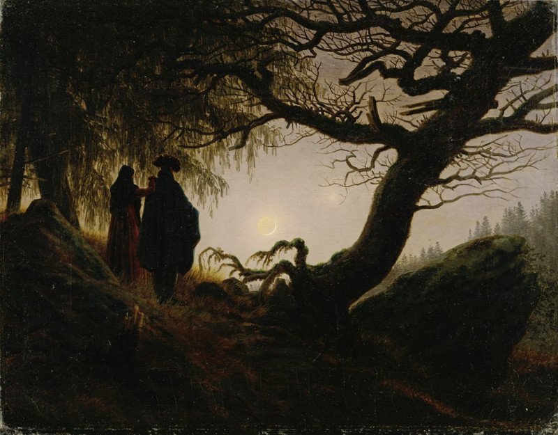 Man and Woman contemplating the moon (circa 1824) reproduction of painting by Caspar David Friedrich. ALL GICLEE PRINTS