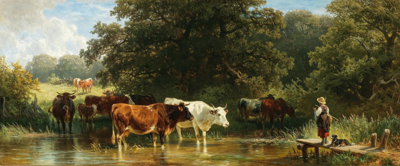 Friedrich Voltz reprodukcija Cows near a Watering Place (1870), VISOS REPRODUKCIJOS , paveikslai, reprodukcijos internetu