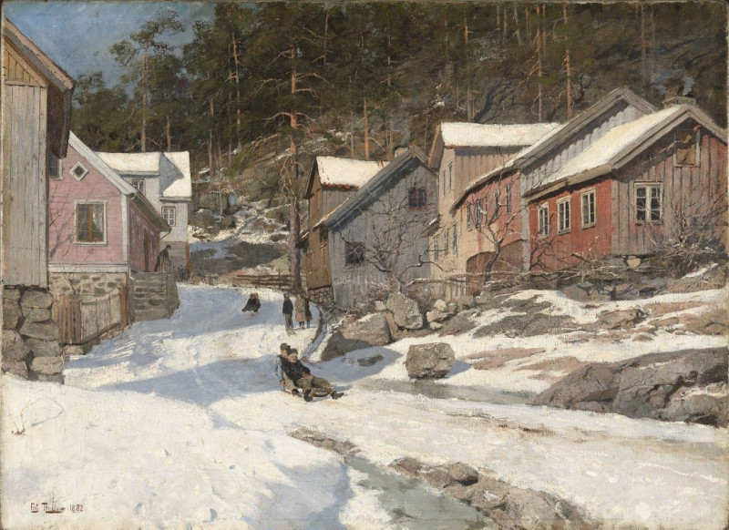 Street in Kragerø (1882) reproduction of painting by Frits Thaulow. ALL GICLEE PRINTS