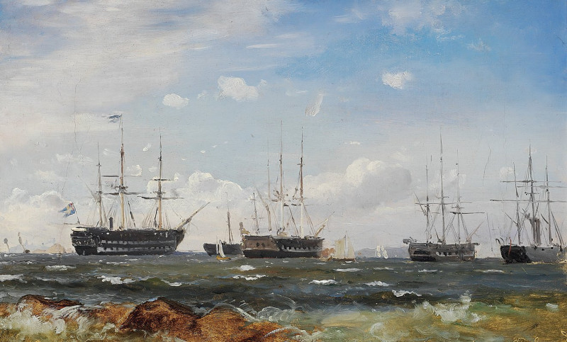 Svenske orlogsskibe ud for Göteborg (1861) reproduction of painting by Carl Frederik Sørensen. ALL GICLEE PRINTS