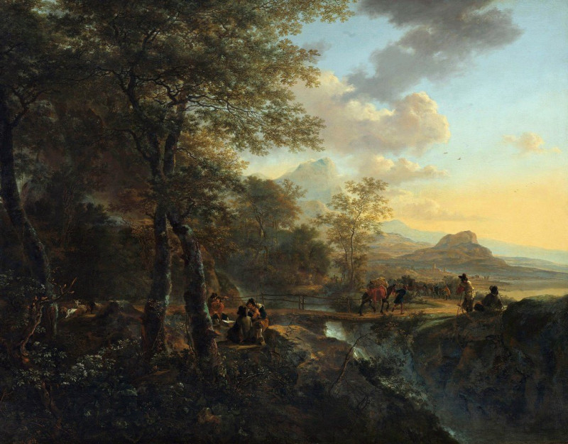 Italian Landscape with a Draughtsman (c. 1650 - c. 1652) reproduction of painting by Jan Both. ALL GICLEE PRINTS