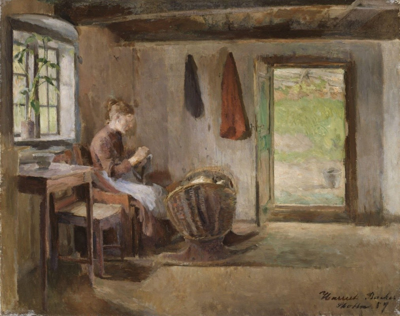 Farm Interior, Skotta in Bærum (1887) reproduction of painting by Harriet Backer. ALL GICLEE PRINTS