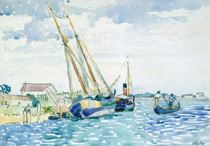 Marine Scene (Boats near Venice) (1903) reproduction of painting by Henri-Edmond Cross. ALL GICLEE PRINTS