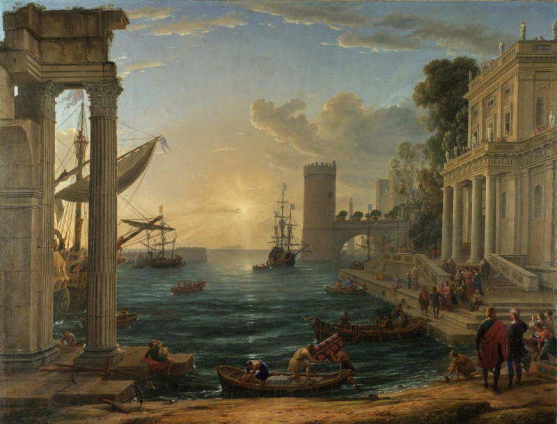 The Embarkation of the Queen of Sheba (1648) reproduction of painting by Claude Lorrain. ALL GICLEE PRINTS