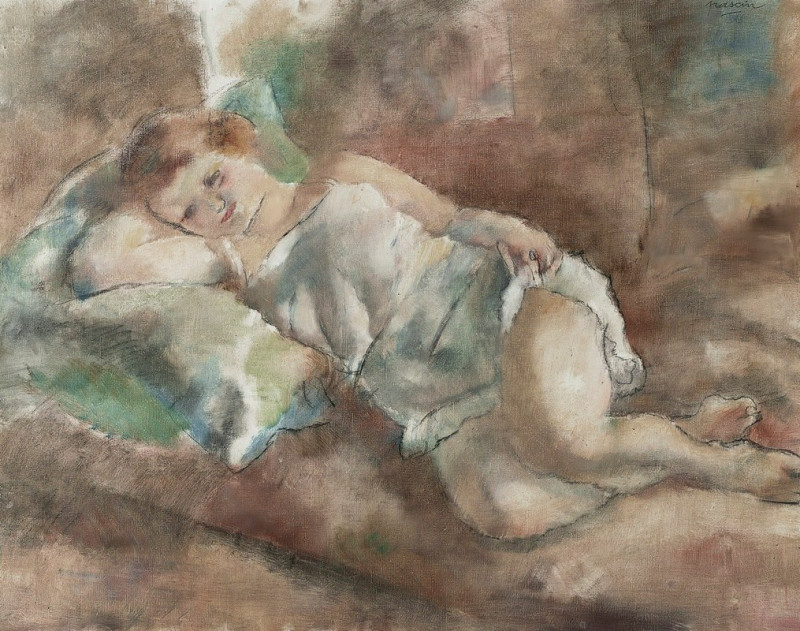 Le repos du modèle (1928) reproduction of painting by Jules Pascin. ALL GICLEE PRINTS