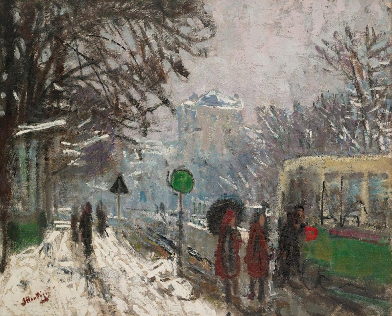 Boulevard Bineau Sur La Neige reproduction of painting by Pierre-Eugène Montézin. ALL GICLEE PRINTS