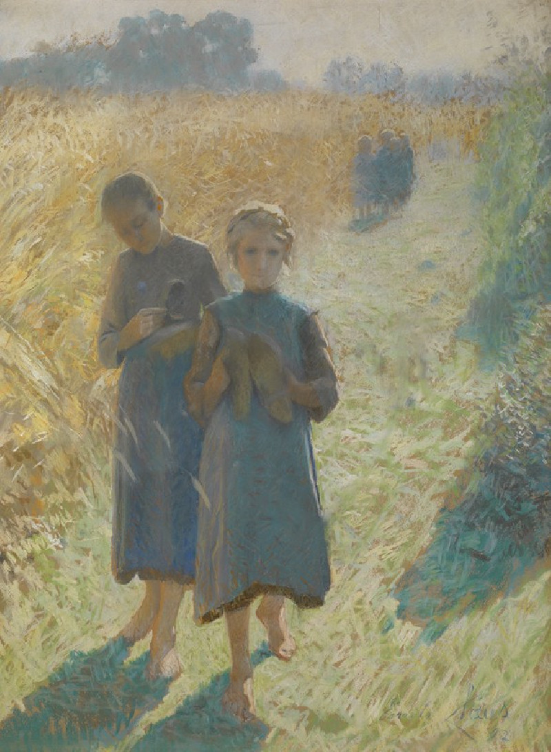 Girls in the field (1892) reproduction of painting by Emile Claus. ALL GICLEE PRINTS