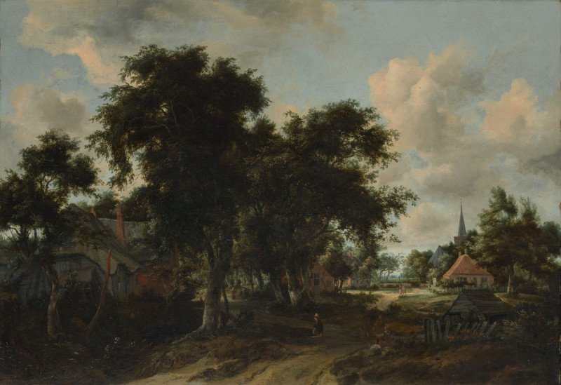 Entrance to a Village (ca. 1665) reproduction of painting by Meindert Hobbema. ALL GICLEE PRINTS