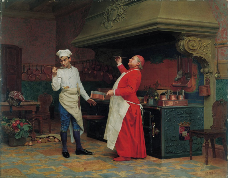 The Marvelous Sauce  (circa 1890) reproduction of painting by Jehan Georges Vibert. ALL GICLEE PRINTS