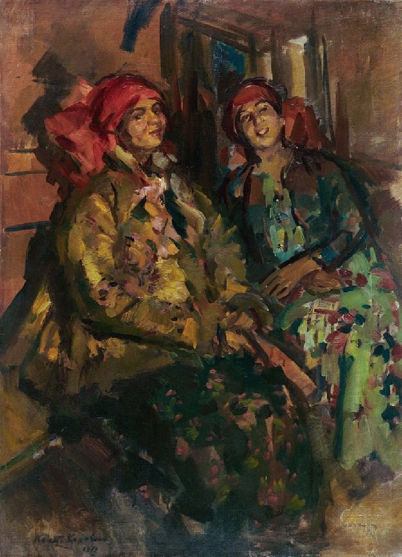 Two Girls In Peasant Costumes reproduction of painting by Konstantin Alexeevich Korovin. ALL GICLEE PRINTS