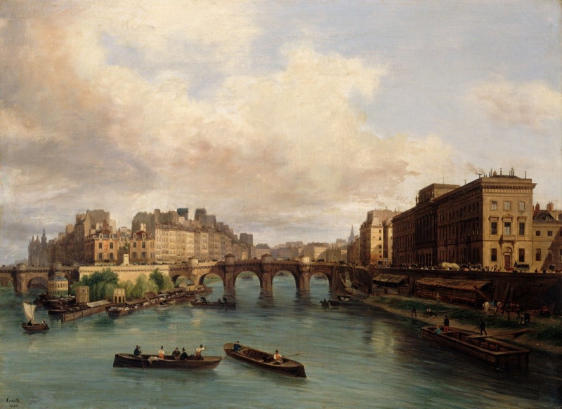 L’Ile de la Cité et le quai Conti, vus de la passerelle des Arts (1832) reproduction of painting by Giuseppe Canella. ALL GIC...