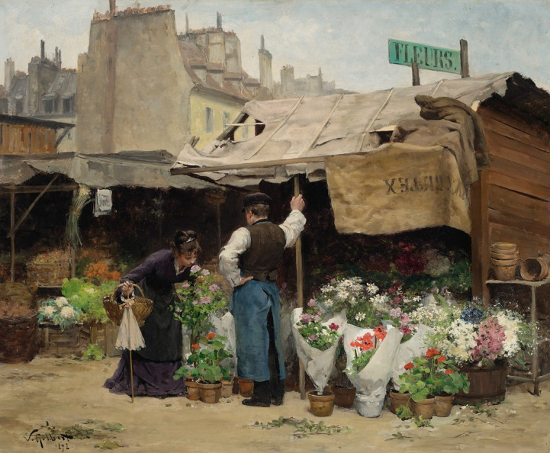 At the Flower Market (1878) reproduction of painting by Victor Gabriel Gilbert. ALL GICLEE PRINTS