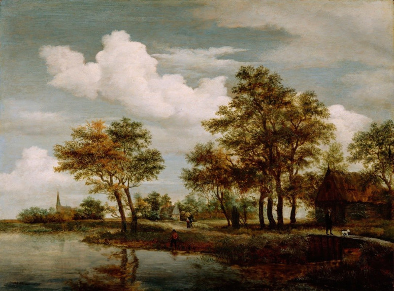 A River Scene (1658) reproduction of painting by Meindert Hobbema. ALL GICLEE PRINTS