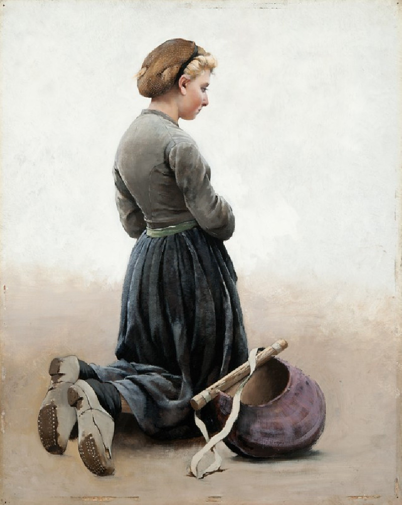 Girl kneeling (1881) reproduction of painting by August Hagborg. ALL GICLEE PRINTS