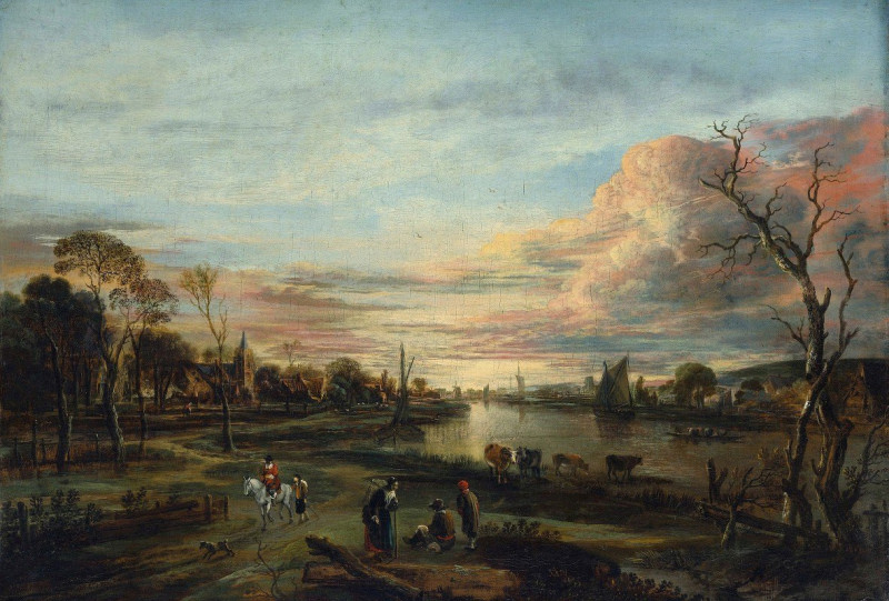 Landscape at Sunset (1650s) reproduction of painting by Aert van der Neer. ALL GICLEE PRINTS