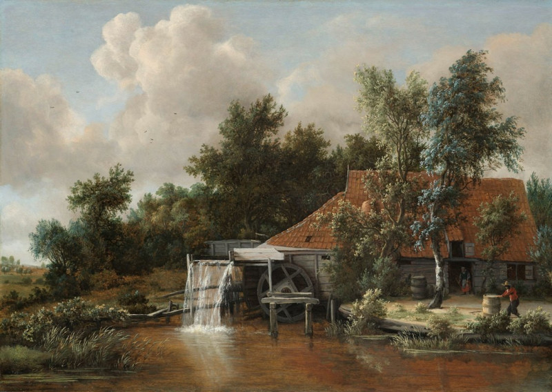 A Watermill (c. 1664) reproduction of painting by Meindert Hobbema. ALL GICLEE PRINTS