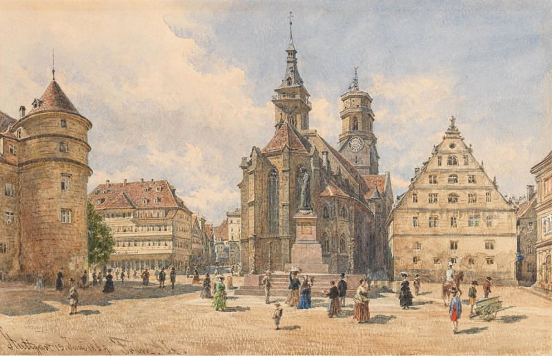 Stiftskirche Stuttgart (1869) reproduction of painting by Franz Alt. ALL GICLEE PRINTS