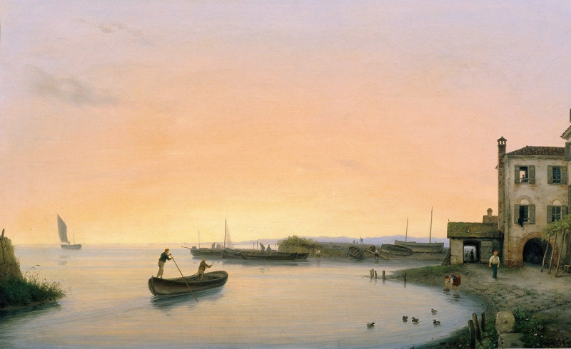 Chioggia vor Sonnenaufgang (1838) reproduction of painting by Giuseppe Canella. ALL GICLEE PRINTS