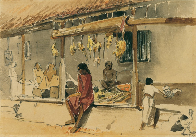 Hühnerhändler in Point de Galle auf Ceylon (Sri Lanka) (1858) reproduction of painting by Joseph Selleny. ALL GICLEE PRINTS