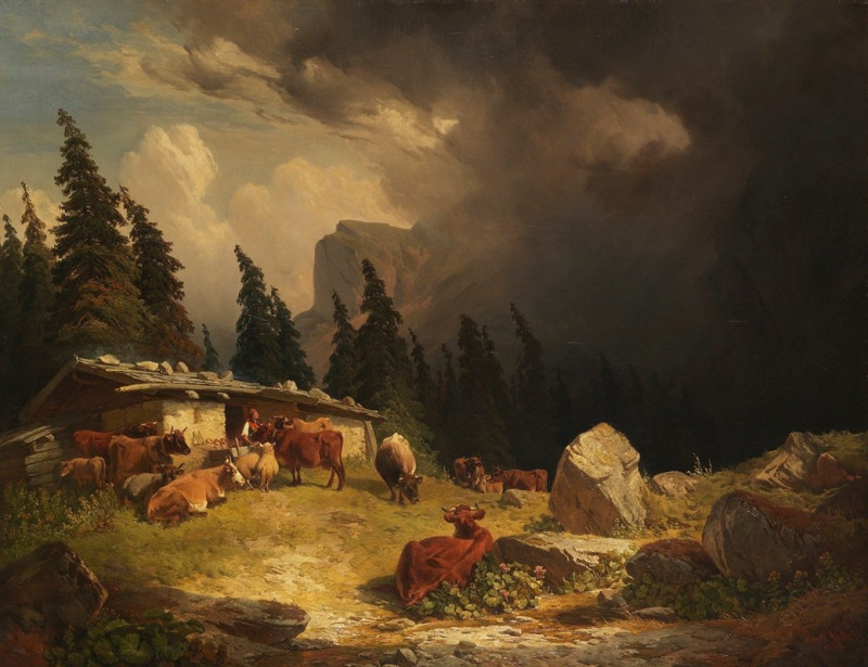 Friedrich Voltz reprodukcija Gewitter im Gebirge (1852), VISOS REPRODUKCIJOS , paveikslai, reprodukcijos internetu