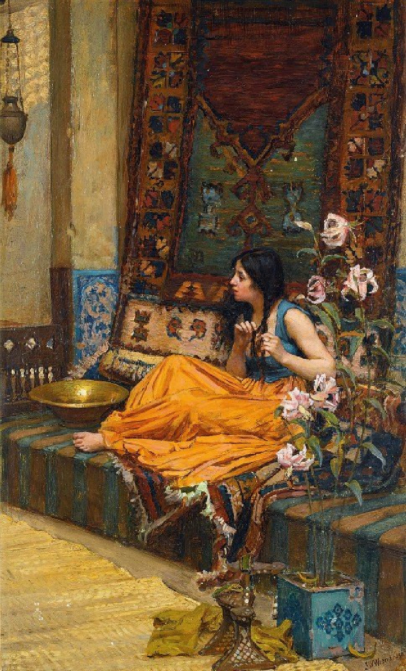 In The Harem, An Odalisque reproduction of painting by John William Waterhouse. ALL GICLEE PRINTS