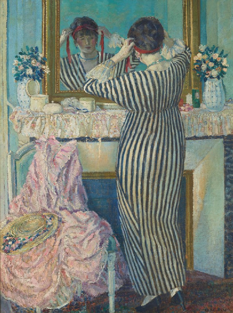 Girl Dressing Her Hair (Girl Arranging Her Headdress) (1912) reproduction of painting by Frederick Carl Frieseke. ALL GICLEE ...