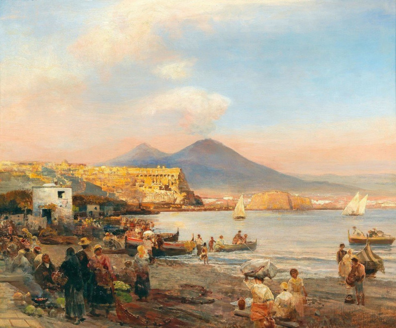 Sunset In The Bay Of Naples reproduction of painting by Oswald Achenbach. ALL GICLEE PRINTS