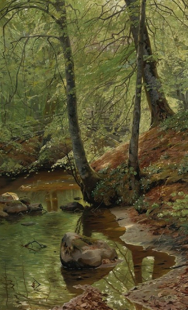 A Forest Stream (1895) reproduction of painting by Peder Mørk Mønsted. ALL GICLEE PRINTS