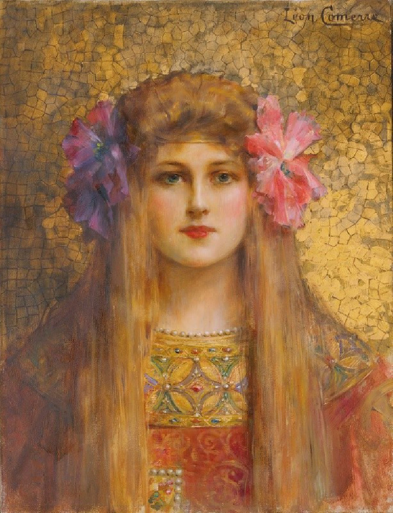 Léon François Comerre reprodukcija Portrait de Femme au turban fleuri, VISOS REPRODUKCIJOS , paveikslai, reprodukcijos internetu