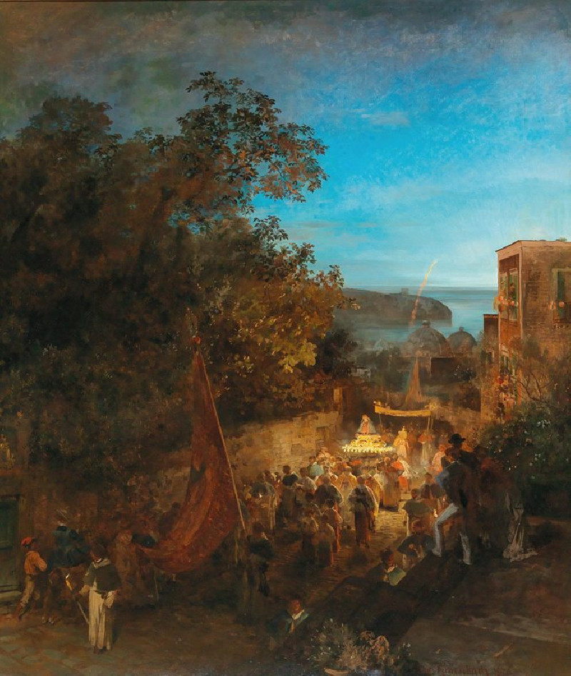 Ischia – Feast of St Anne, Casamicciola reproduction of painting by Oswald Achenbach. ALL GICLEE PRINTS