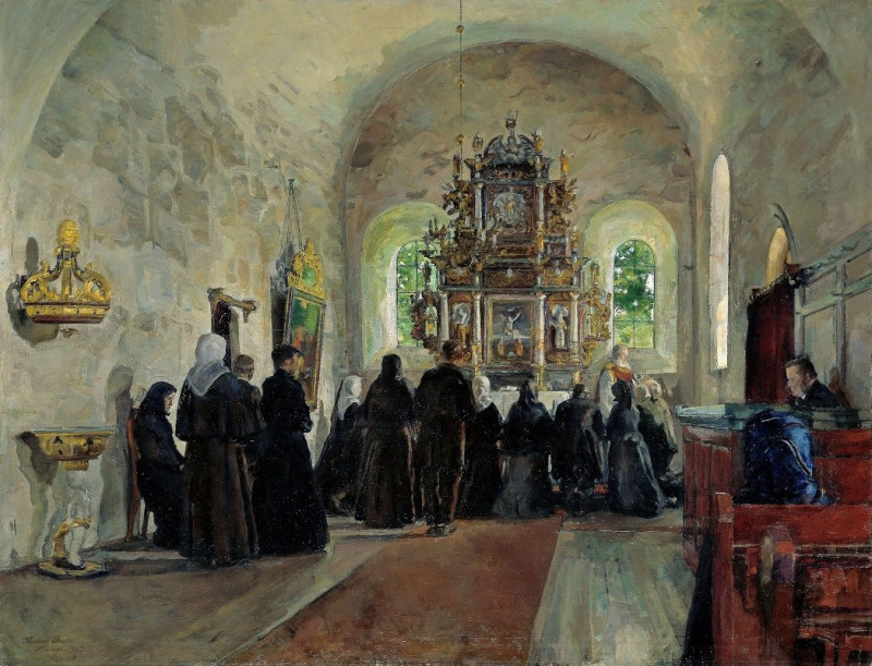 The Holy Communion celebrated in Stange Church (1903) reproduction of painting by Harriet Backer. ALL GICLEE PRINTS