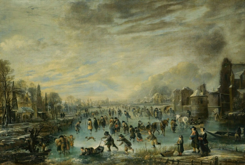 Winter Landscape With Skaters reproduction of painting by Aert van der Neer. ALL GICLEE PRINTS