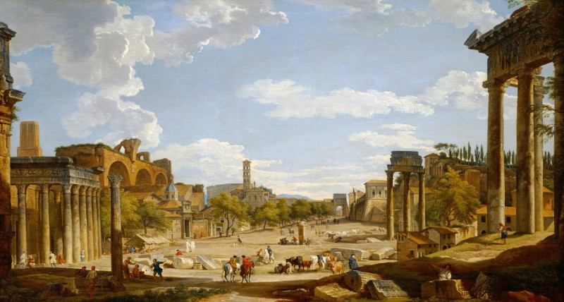 View Of The Roman Forum (1735) reproduction of painting by Giovanni Paolo Panini. ALL GICLEE PRINTS