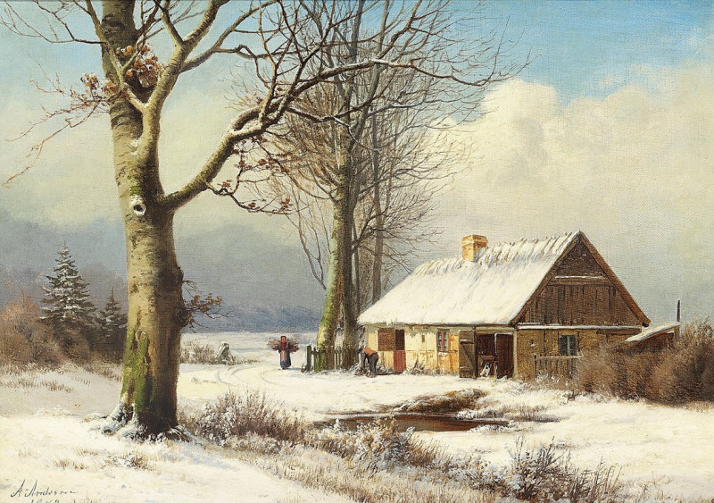 Der hentes brænde (1872) reproduction of painting by Anders Andersen-Lundby. ALL GICLEE PRINTS