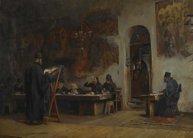 Refectory In A Greek Monastery (Mount Athos) reproduction of painting by Theodoros Ralli. ALL GICLEE PRINTS