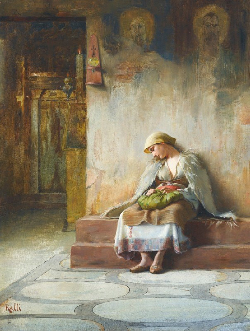 Young Girl Sleeping In A Church reproduction of painting by Theodoros Ralli. ALL GICLEE PRINTS