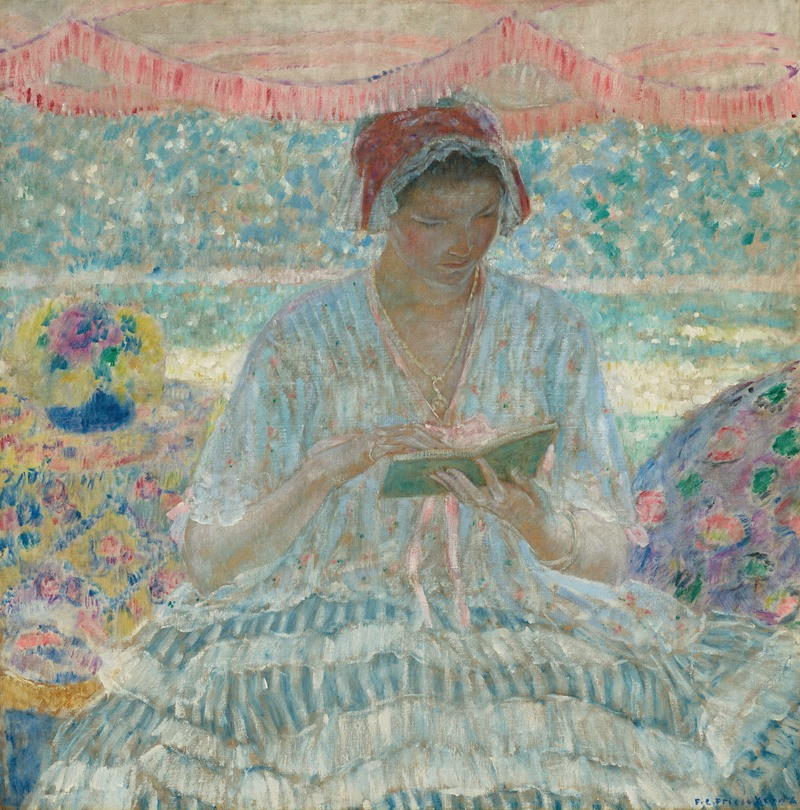 Frederick Carl Frieseke reprodukcija Under the Awning (1916), VISOS REPRODUKCIJOS , paveikslai, reprodukcijos internetu