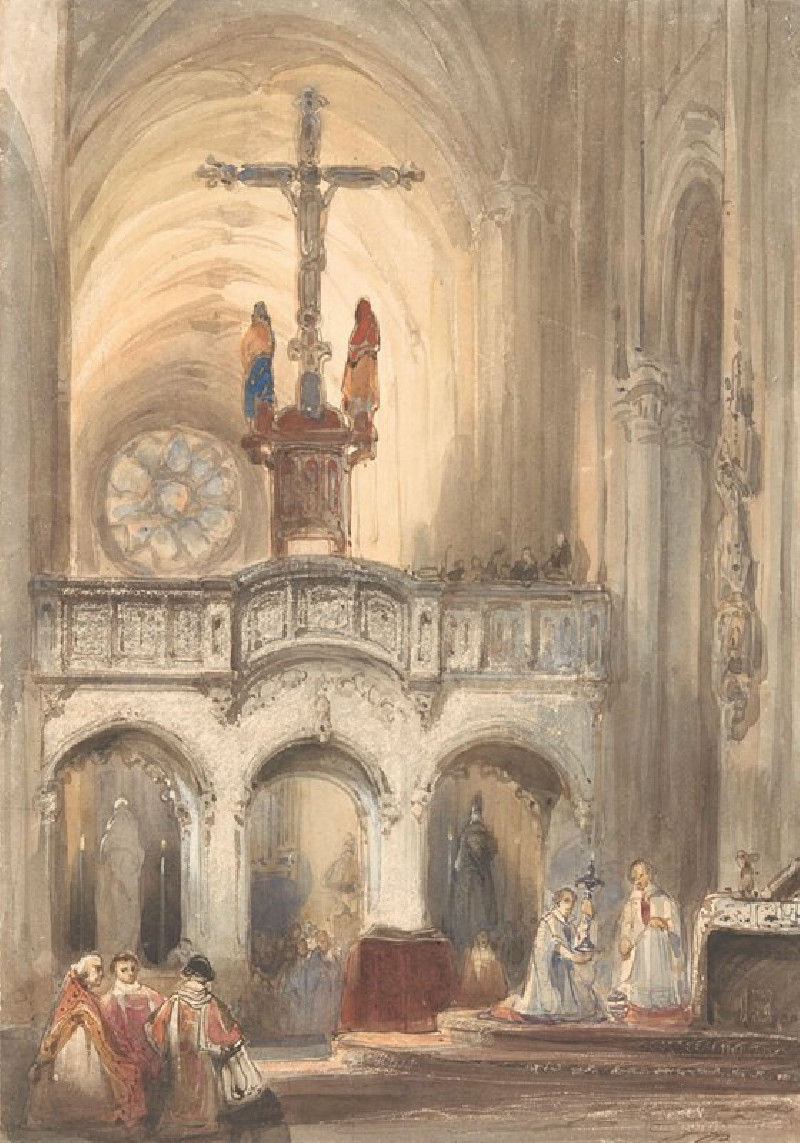 Kerkinterieur met mis (1827 - 1891) reproduction of painting by Johannes Bosboom. ALL GICLEE PRINTS